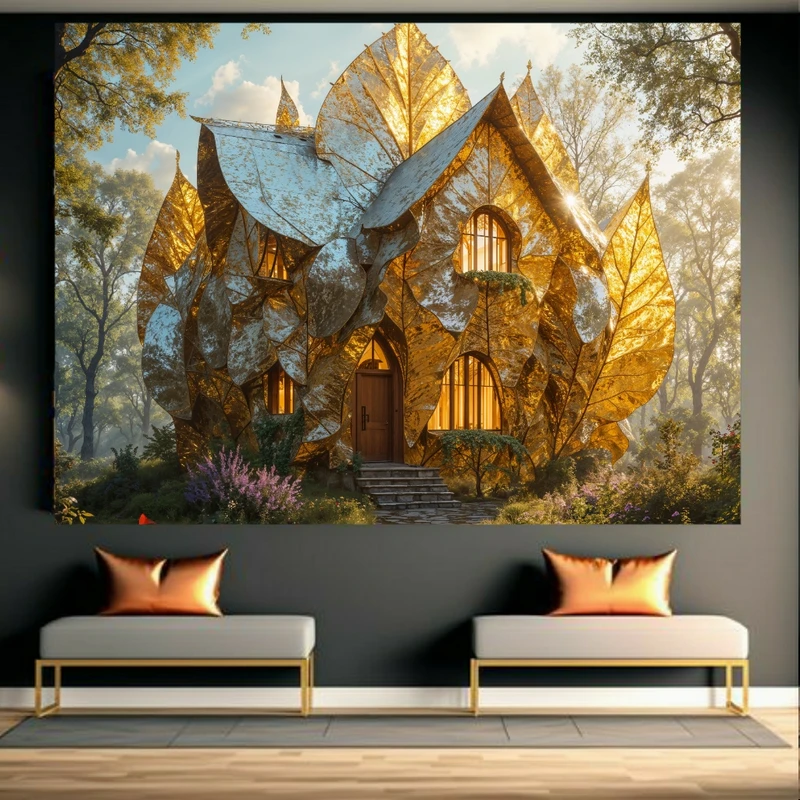 تابلو بوم طرح مخمل نقاشی خانه از برگ کد GR1099