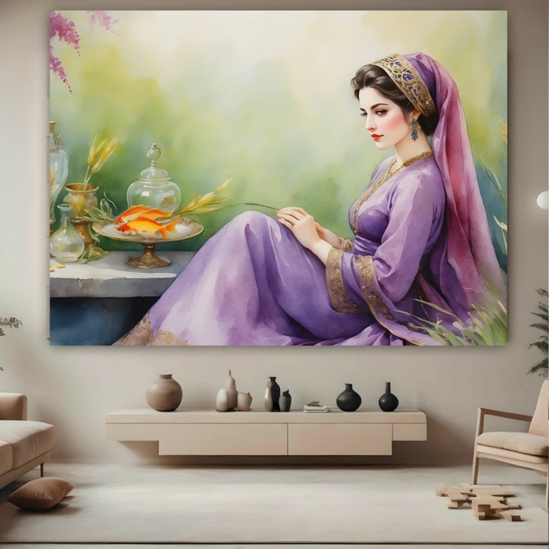 تابلو بوم طرح مخمل نوروز مدل دختر سنتی کد FP105563