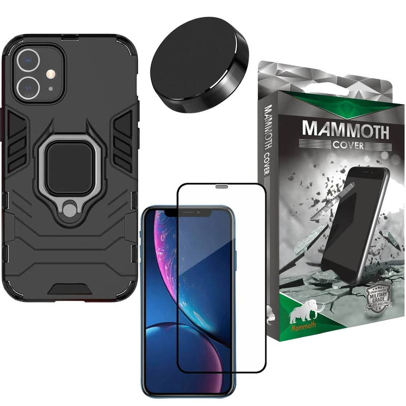 کاور ماموت مدل M-GHB-BNDL مناسب برای گوشی موبایل اپل Iphone 12 به همراه محافظ صفحه نمایش و پایه نگهدارنده آهنربایی
