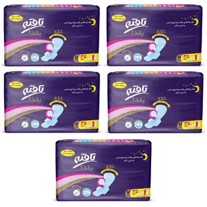 مجموعه 5 عددی نوار بهداشتی شب تافته مدل یلدا، سایز XXL، لایه رویی مشبک با جذب زیاد، بسته 7 عددی، مناسب برای پوست حساس، ضد بو، دارای بسته‌بندی تکی، بالدار
