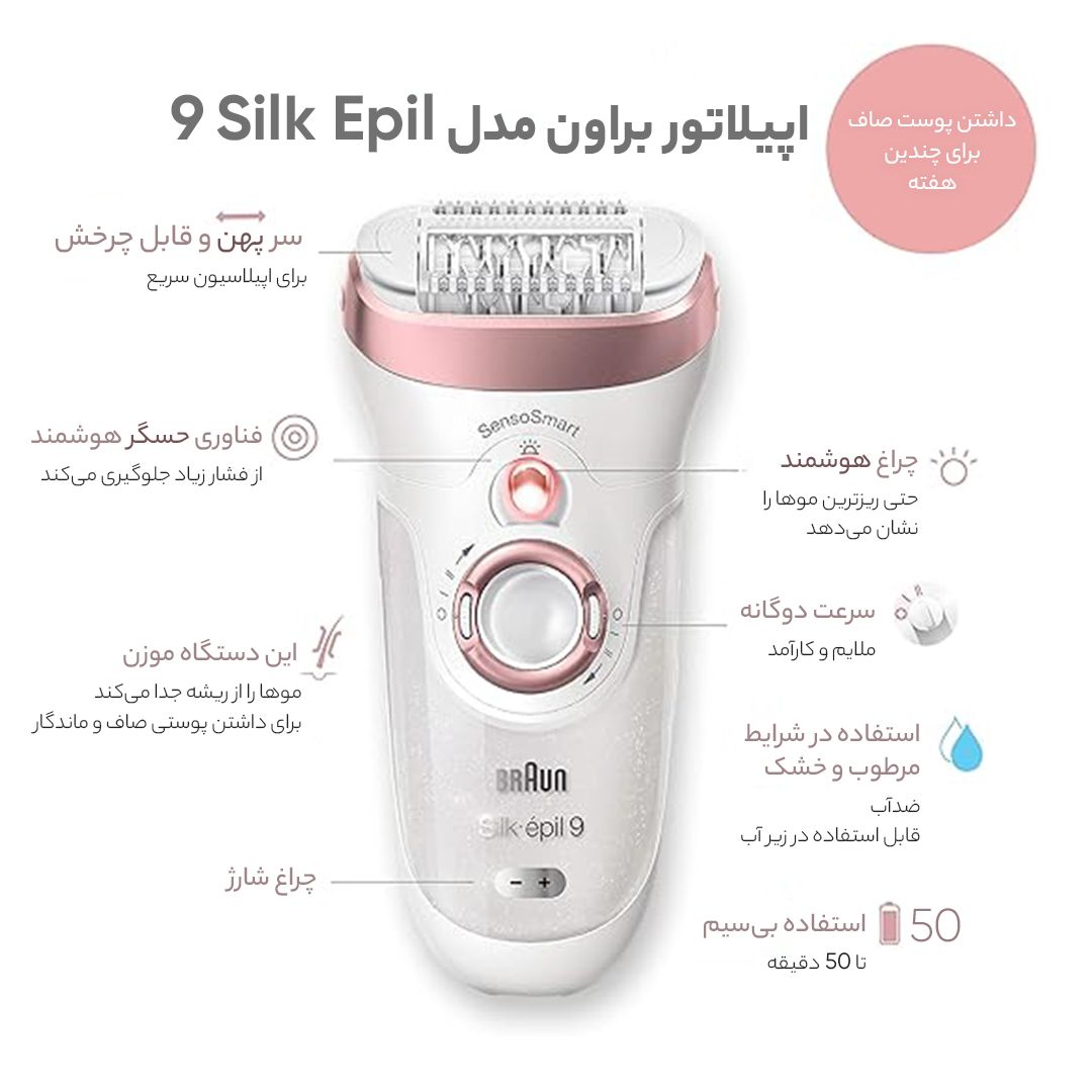 اپیلاتور براون مدل Silk Epil 9 کد 538-9 به همراه اپیلاتور لایه بردار براون کد 01 -  - 4