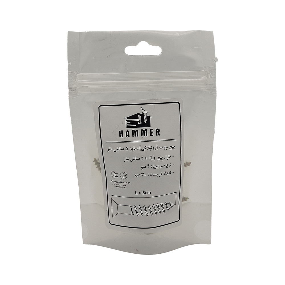 پیچ چوب هامر مدل چهارسو کد 4so-5cm مجموعه 30 عددی