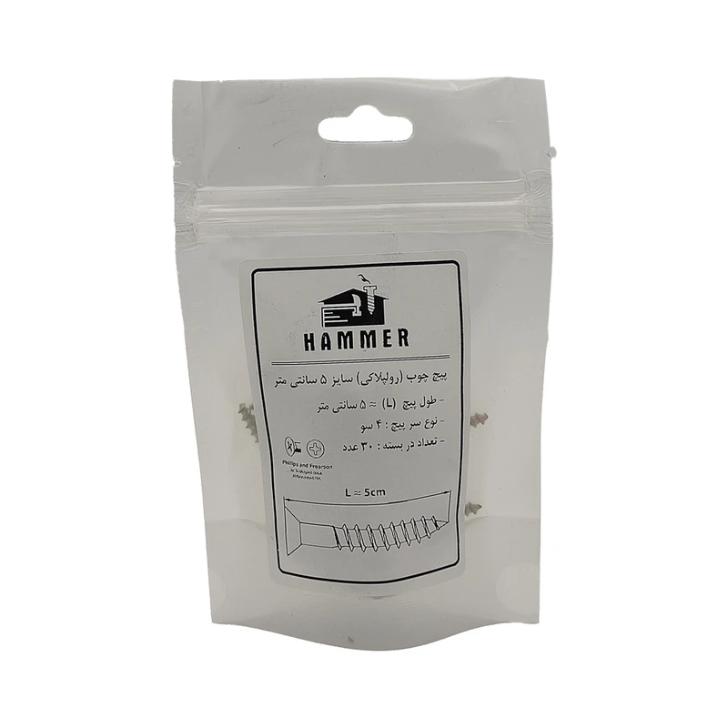 پیچ چوب هامر مدل چهارسو کد 4so-5cm مجموعه 30 عددی 