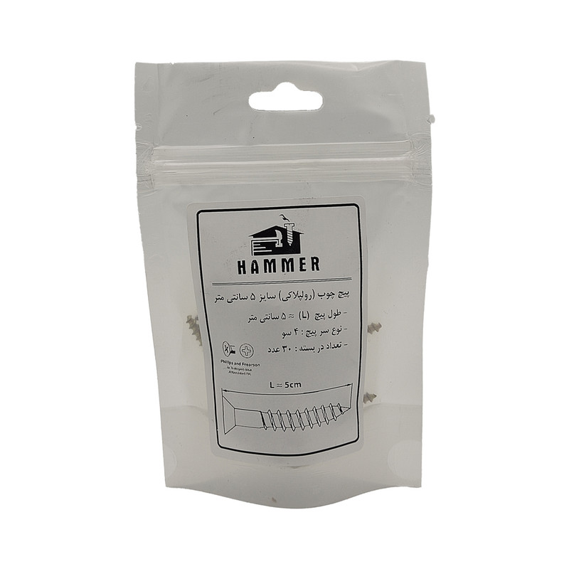 پیچ چوب هامر مدل چهارسو کد 4so-5cm مجموعه 30 عددی