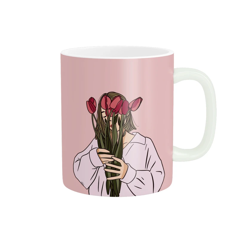 ماگ پادآفرین مدل دخترانه طرح دختر و گل کد p6445