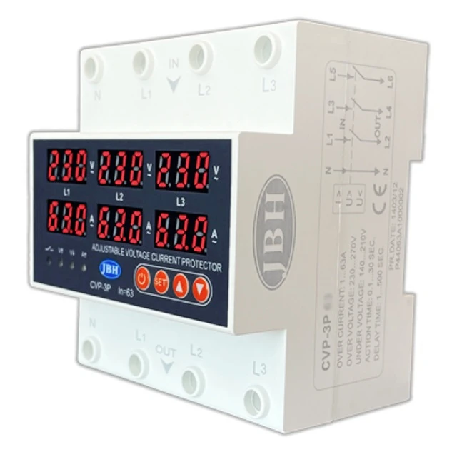 محافظ کنترل ولتاژ و آمپر برق ورودی جی بی اچ مدل 63A سه فاز