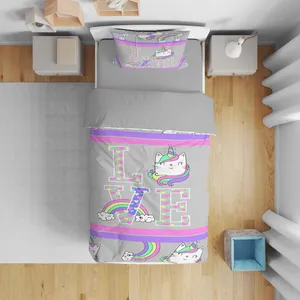 سرویس روتختی مدل گربه و رنگین کمان 5319 تک نفره 5 تکه