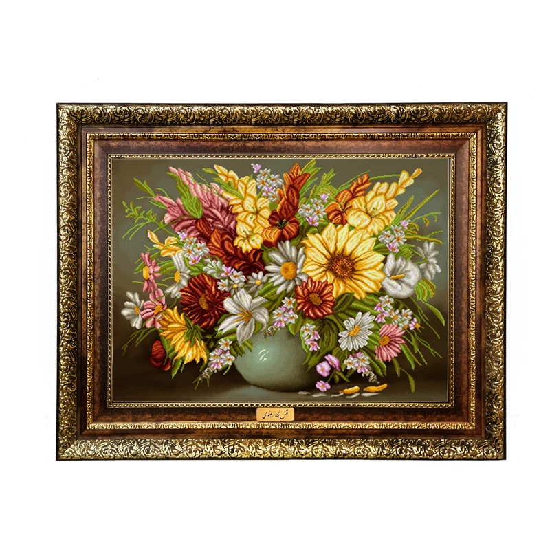 تابلو فرش ماشینی نقش نگار رضوی طرح گل کد 2249KH