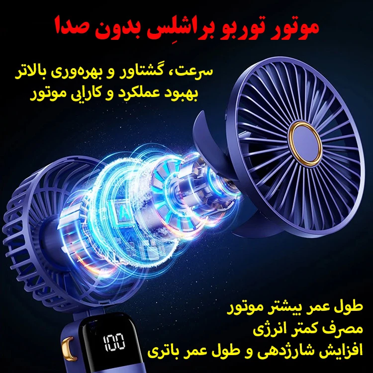 عکس شماره 2 : پنکه شارژی مدل jf101 کد d90 ظرفیت 1200 میلی آمپر ساعت