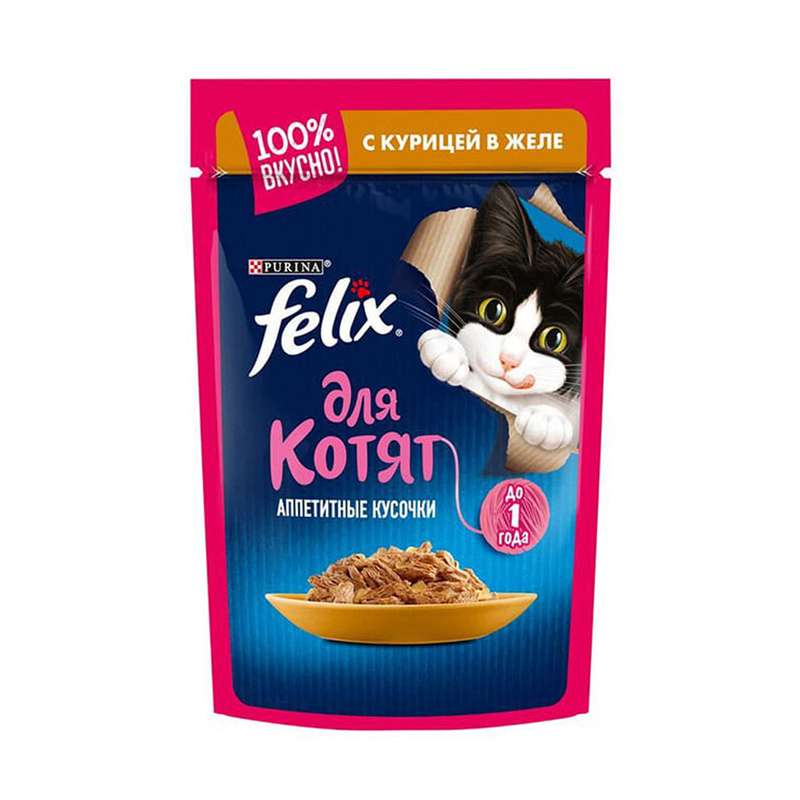 پوچ بچه گربه فلیکس مدل گوشت مرغ در ژله وزن 85 گرم