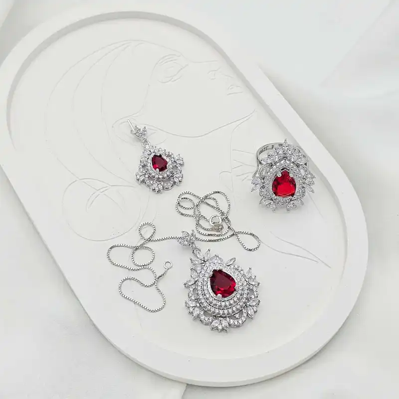 نیم ست نقره زنانه مدل یاقوت BARF96