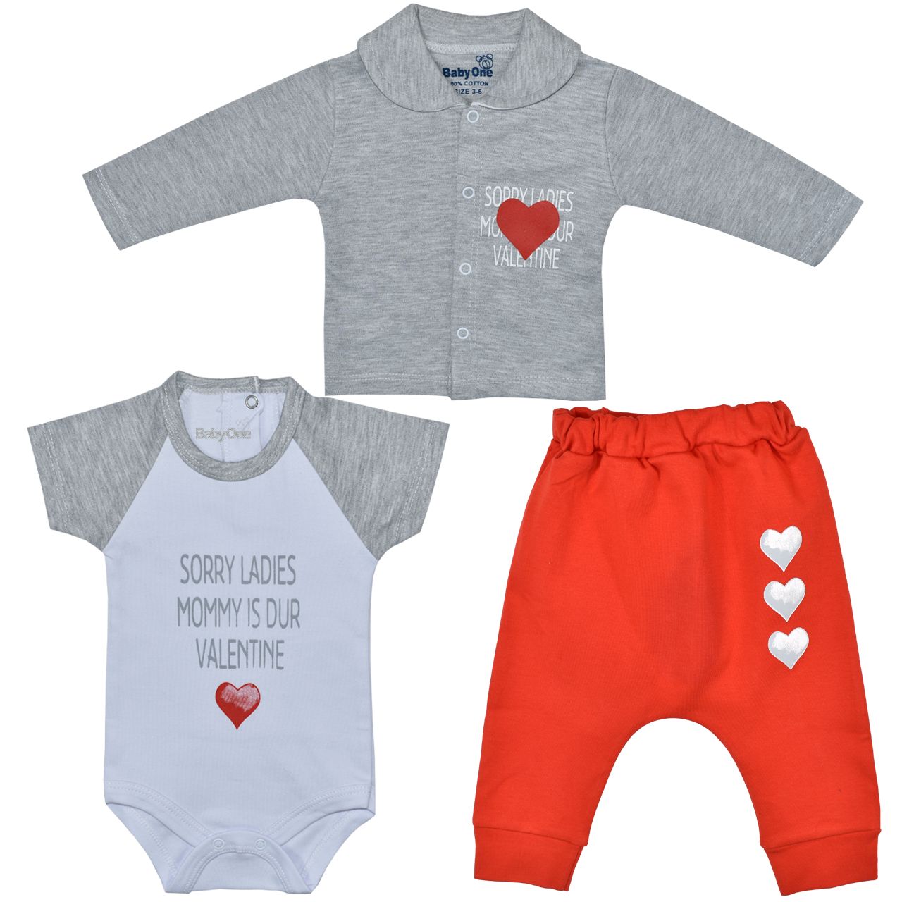 ست 3 تکه لباس نوزادی بی بی وان مدل قلب کد 2 -  - 1