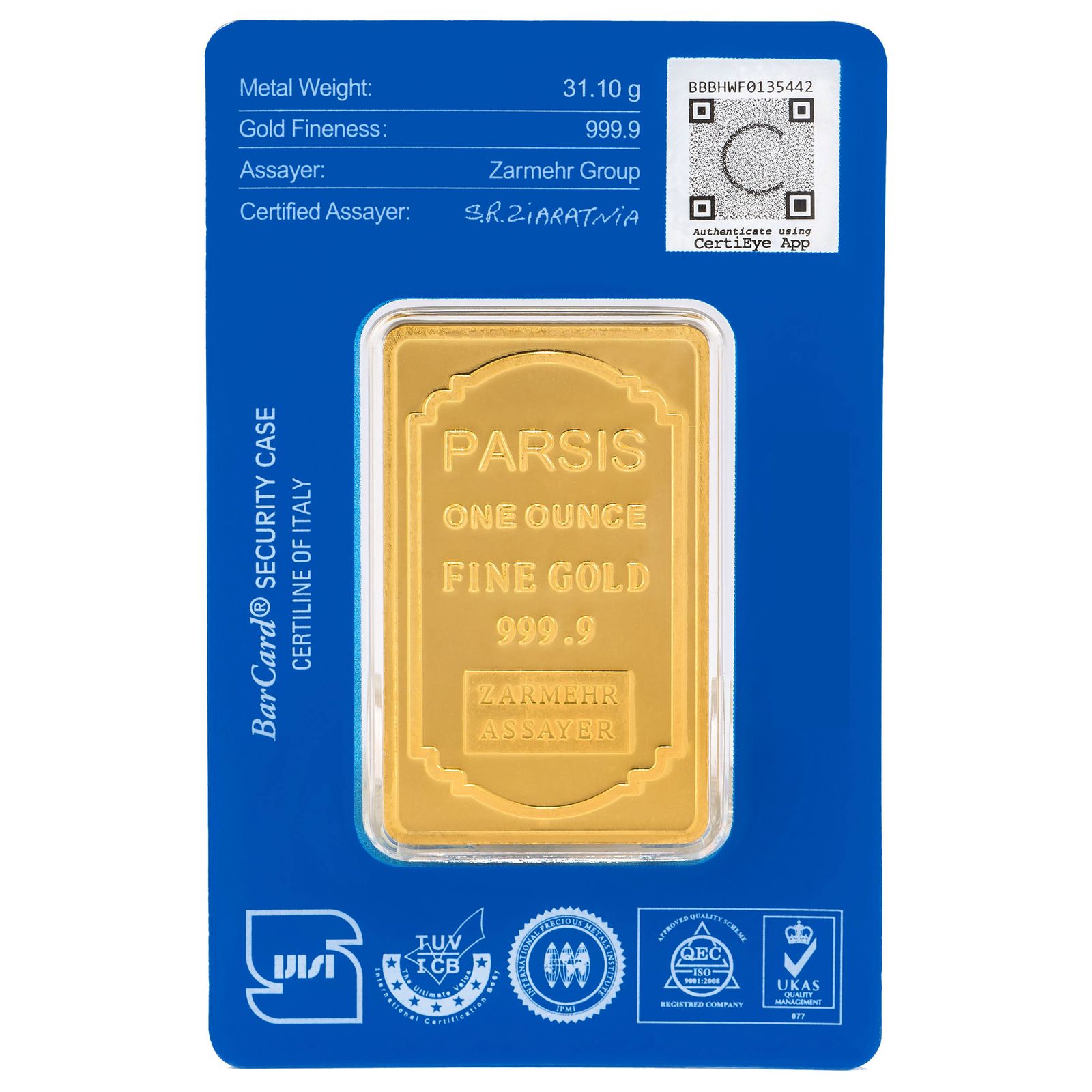 شمش طلا 24 عیار پارسیس مدل 031.1 Zarmehr - - 4