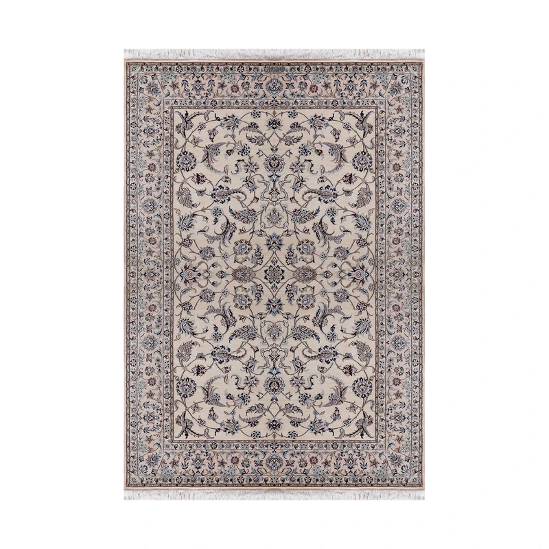 فرش دستبافت ۴ متری مدل افشان نایین ۶لا کد 1070 زمینه کرم