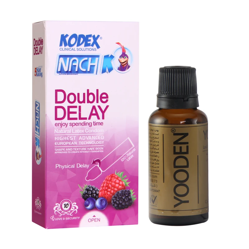 کاندوم ناچ کدکس مدل Double Delay بسته 10عددی به همراه روغن یودن کد 01 حجم 30 میلی لیتر