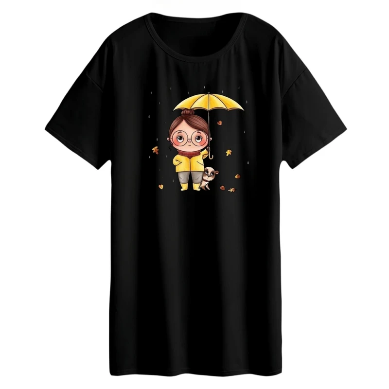 تی شرت لانگ زنانه مدل دخترک پاییزی کد 2