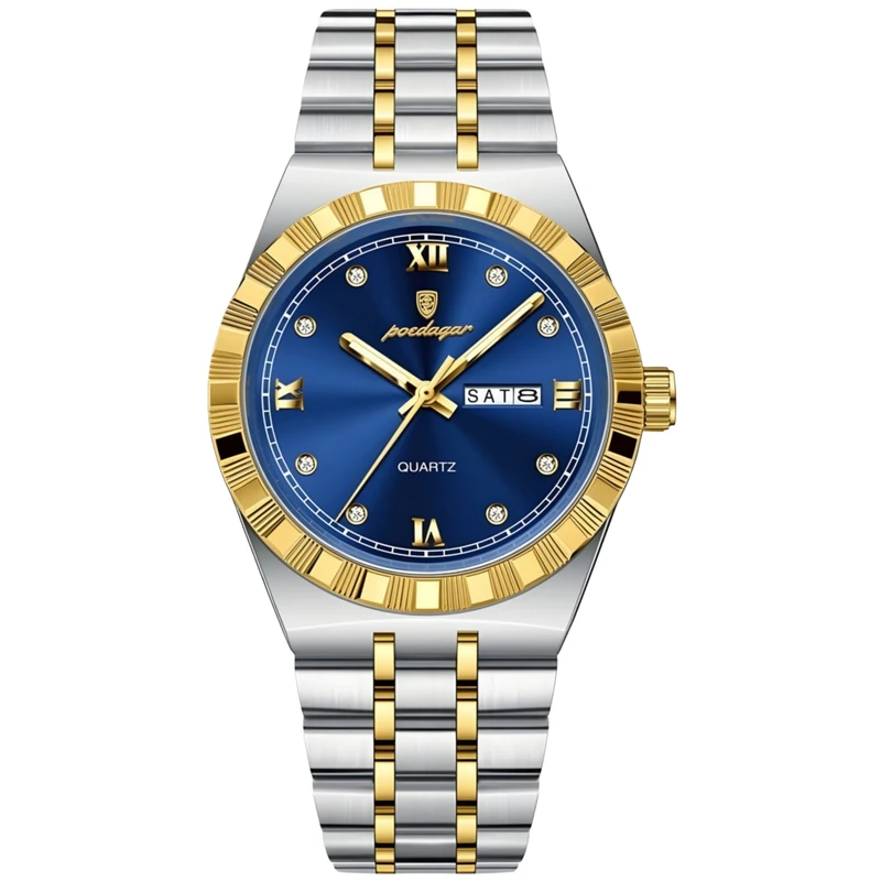 ساعت مچی عقربه‌ای کوارتز مردانه پوداگار مدل تک موتوره دی دیت بند استیل کد ۲