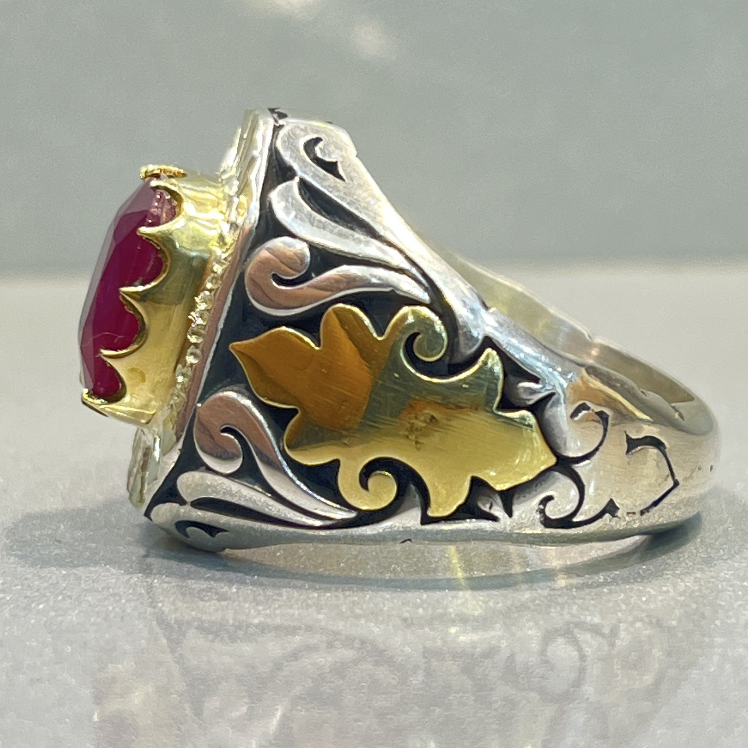 انگشتر نقره مردانه مدل برنجی یاقوت سرخ آفریقایی 9985-3