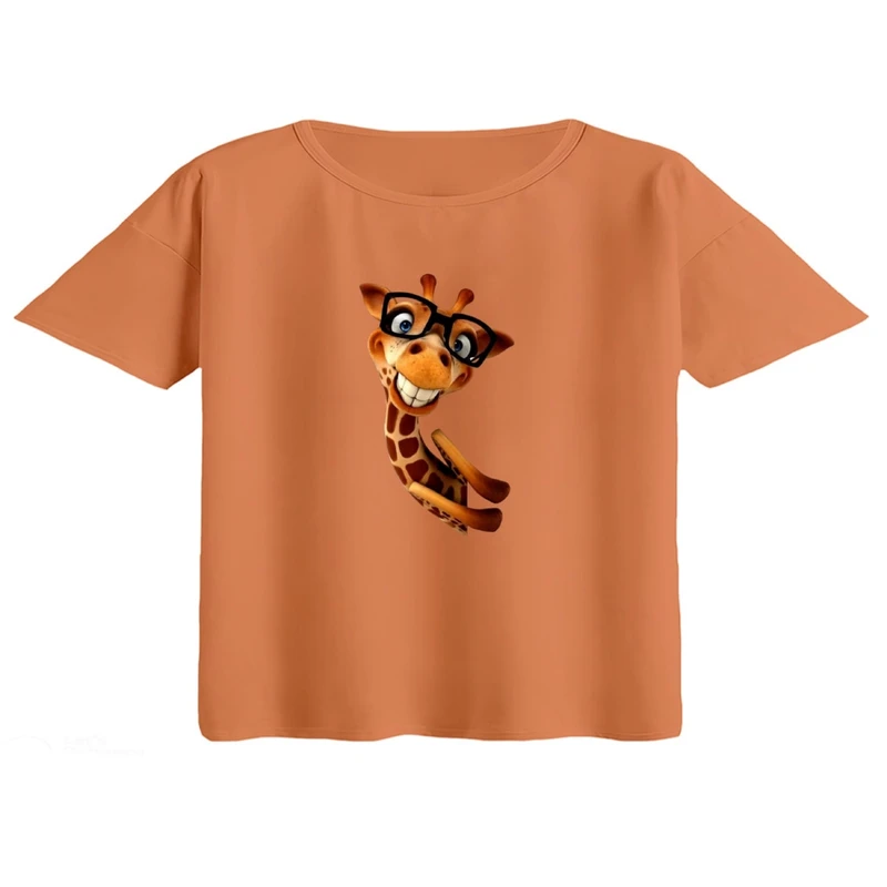 کراپ تی‌شرت آستین کوتاه زنانه مدل زرافه