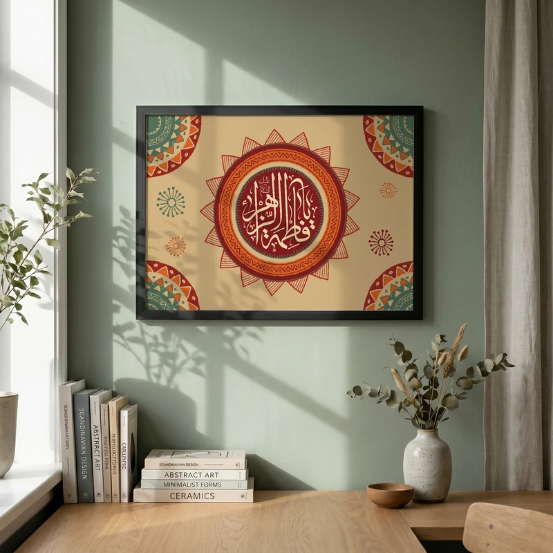 تابلو طرح ولادت حضرت فاطمه (س) مدل G15247 فریم مشکی