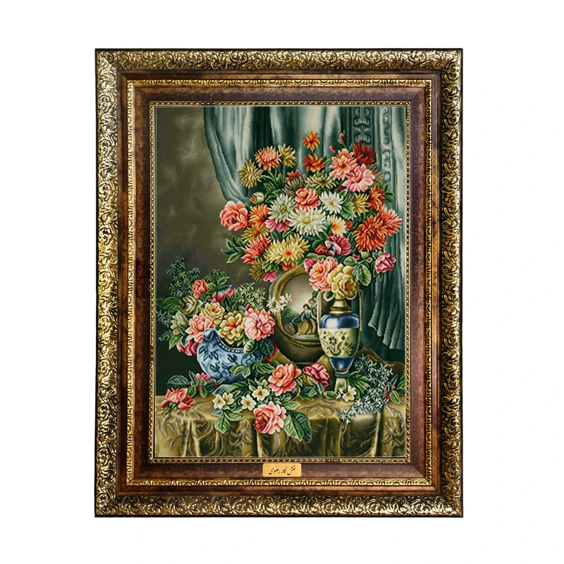 تابلو فرش ماشینی نقش نگار رضوی طرح گل کد 2152H