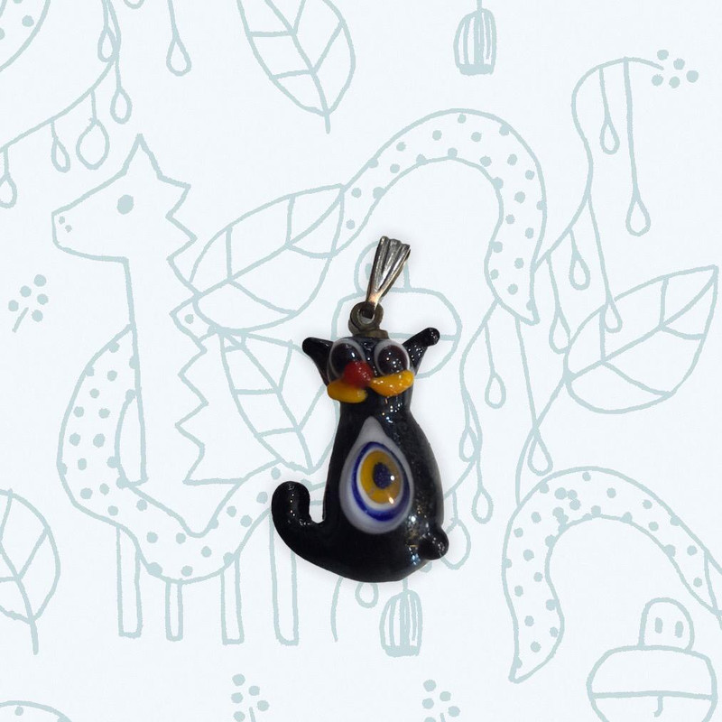 آویز گردنبند دخترانه مدل چشم نظر دست ساز گربه