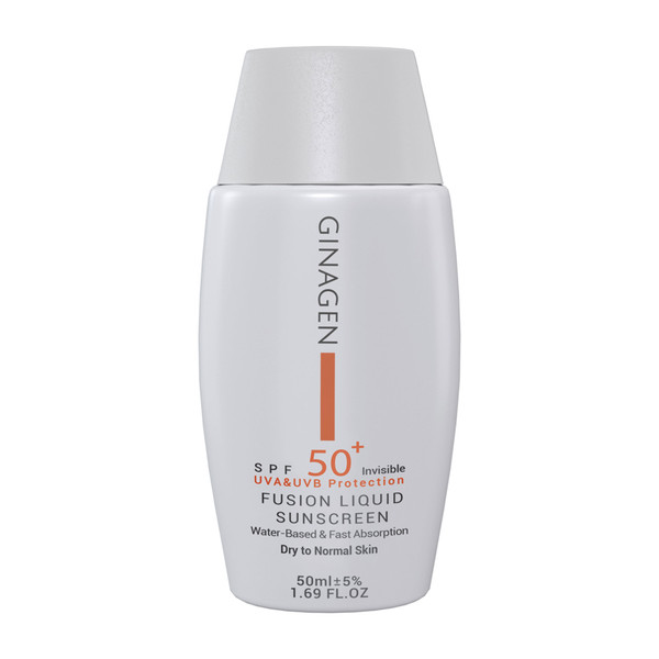 کرم ضد آفتاب بدون رنگ ژیناژن SPF 50 مدل Fusion Liquid ‌مناسب پوست‌های خشک و معمولی حجم 50 میلی‌لیتر