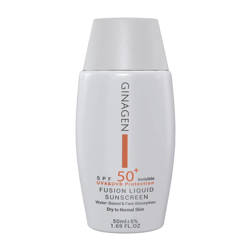 کرم ضد آفتاب بدون رنگ ژیناژن SPF 50 مدل Fusion Liquid ‌مناسب پوست‌های خشک و معمولی حجم 50 میلی‌لیتر