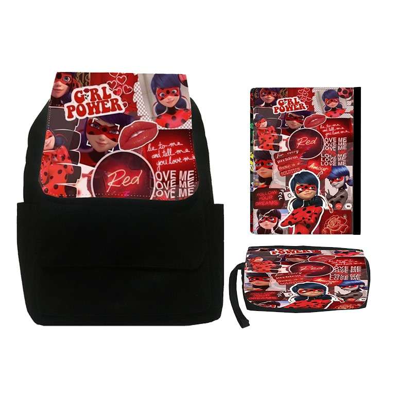 کوله پشتی مدل دختر کفشدوزکی SK7 به همراه کلاسور و جامدادی