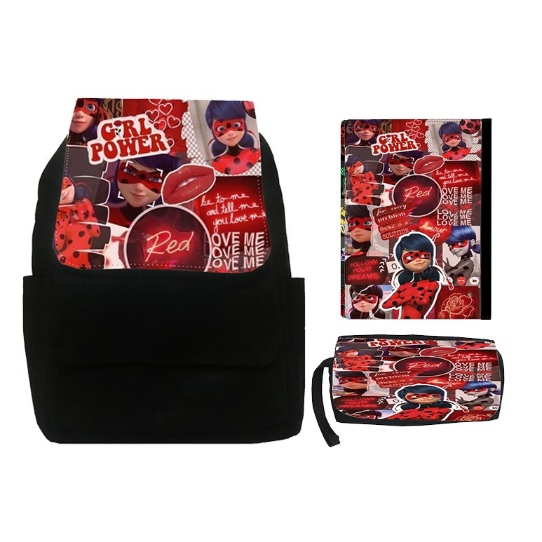 کوله پشتی مدل دختر کفشدوزکی SK7 به همراه کلاسور و جامدادی