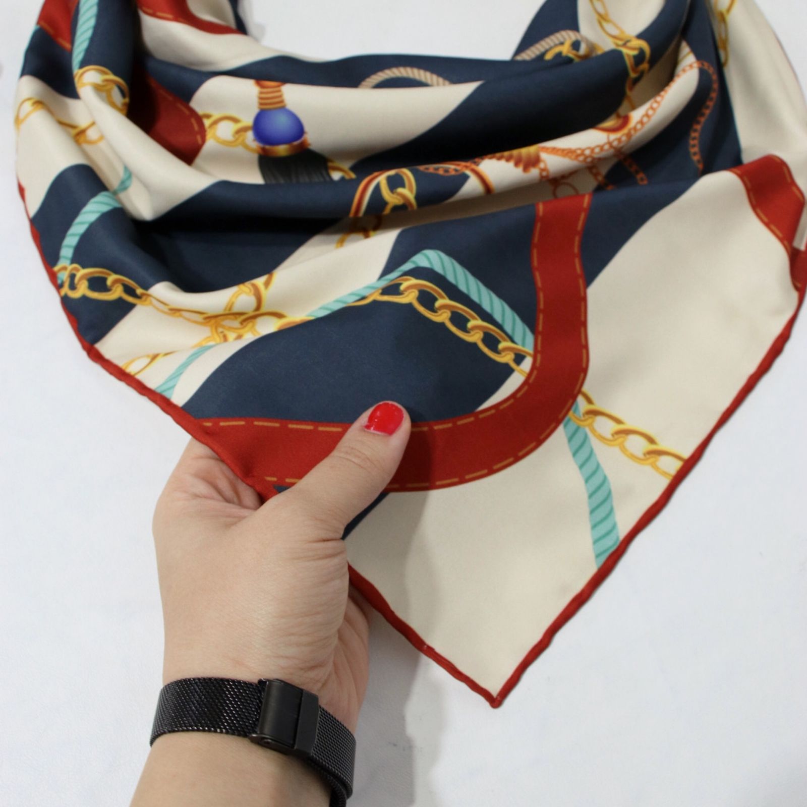 روسری زنانه مدل ابریشم زنجیری جدید قواره 90 کد 2956 - - 11