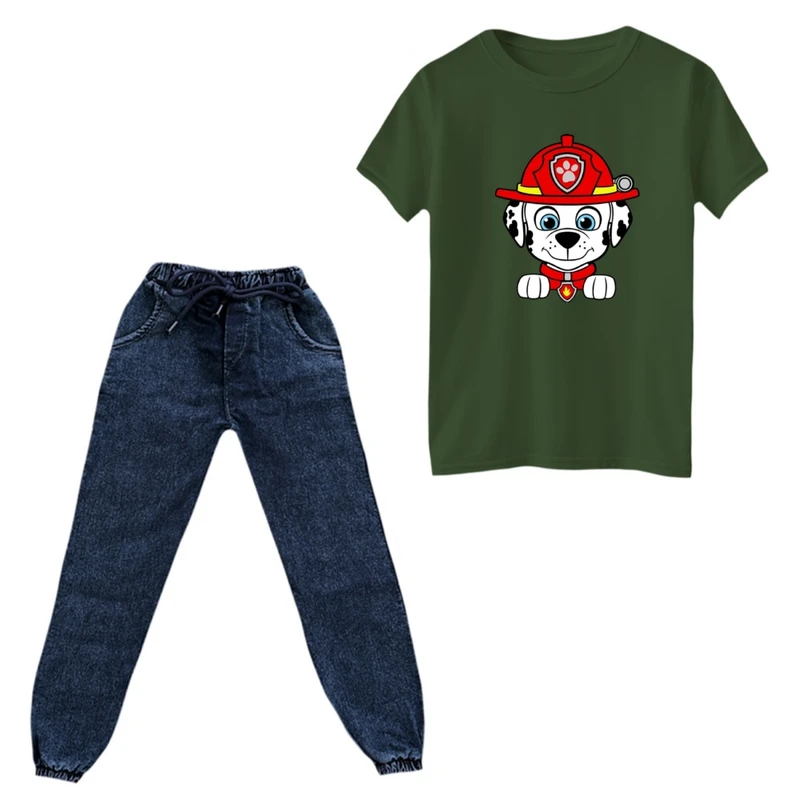 ست تی‌شرت آستین کوتاه و شلوار پسرانه مدل سگ نگهبان کد 2