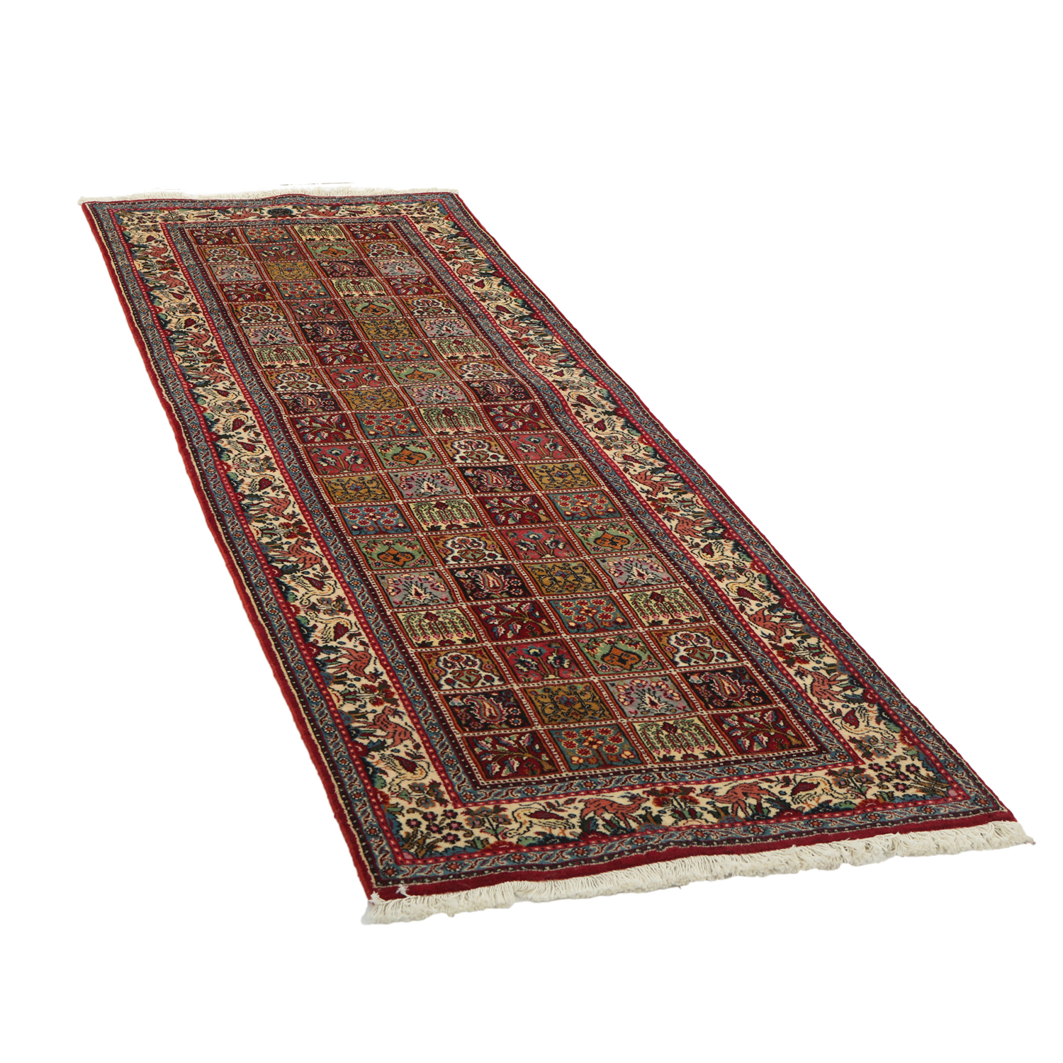 فرش کناره دستبافت طول دو و نیم متری مدل گل ابریشم مود کد 454776