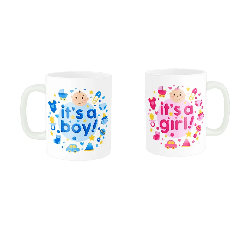 ماگ پادآفرین طرح فانتزی مدل ست تعیین جنسیت نوزاد دختر و پسر کد 036 مجموعه دو عددی