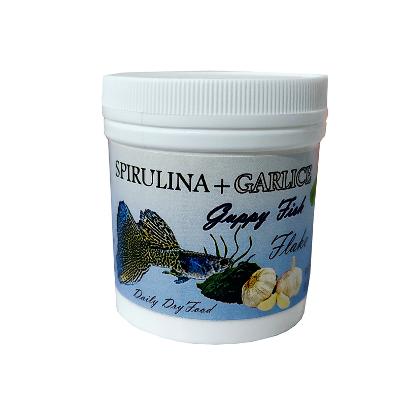 غذای ماهی گوپی مدل سیر و اسپیرولینا وزن 45 گرم