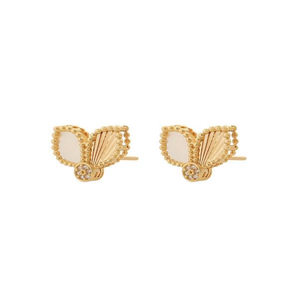 گوشواره طلا 18 عیار زنانه هور گالری مدل میخی گل پر و صدف ACE997