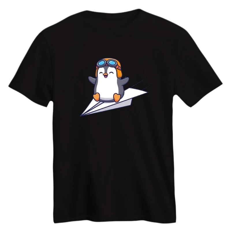 تی شرت آستین کوتاه زنانه مدل پنگوِئن موشک سوار