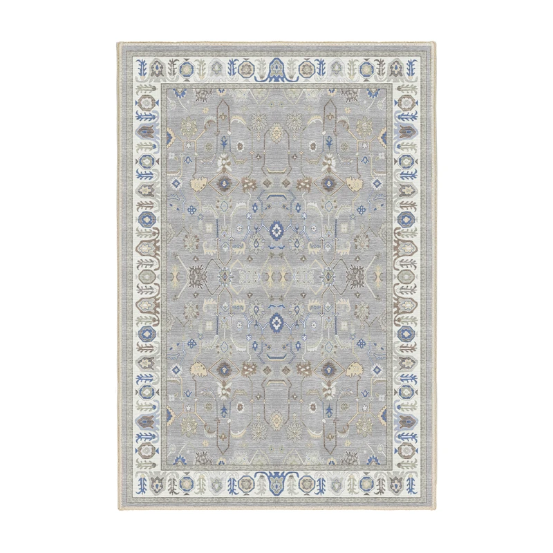 فرش ماشینی 1000 شانه اورکوم زمینه طوسی حاشیه آبی طرح مینیمال هانا کد OR.1115.04