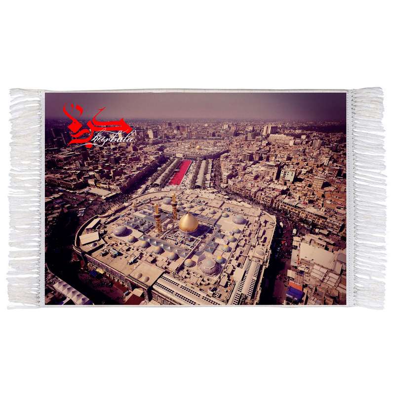 فرش ماشینی دیوارکوب اطلس آبی طرح کربلا و بین الحرمین مدل T2543 
