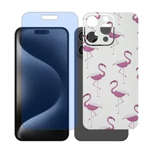 Glass Together model blue cut screen protector suitable for Apple iPhone 15 Pro Max mobile phone with cover sticker on the back of the phone