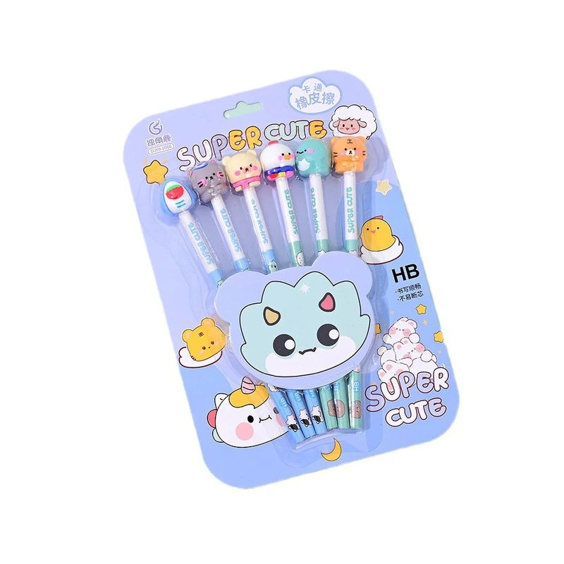 مداد مشکی با درجه سختی HB مدل SuperCute بسته 6 عددی به همراه سر مدادی