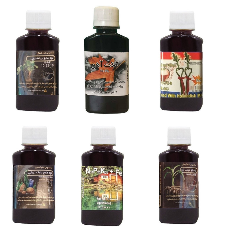 کود مایع فسفر ریشه زایی 10-52-10 و کلات آهن و کود بامبو و کود جلبک دریایی و کود سه بیست و هیومیک اسید مدل life drop حجم 120 میلی لیتر