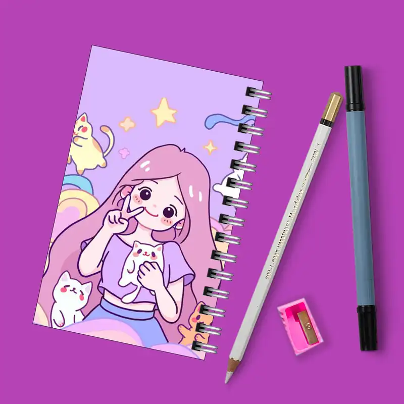 دفترچه یادداشت مدل to do list طرح دختر و گربه های کیوت کد 9916005