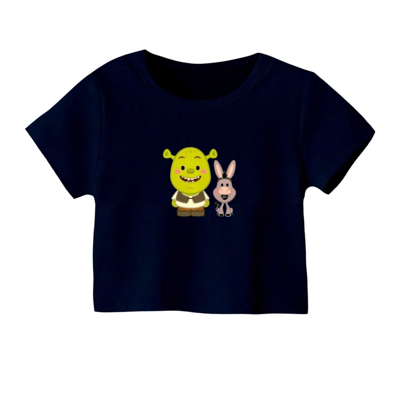 کراپ‌ تی‌شرت آستین کوتاه زنانه مدل شرک کد۱