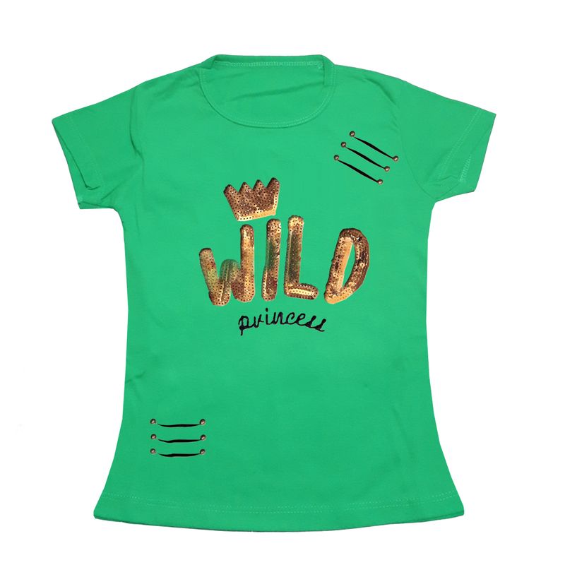 ست تیشرت و شلوار دخترانه طرح WILD رنگ سبز روشن