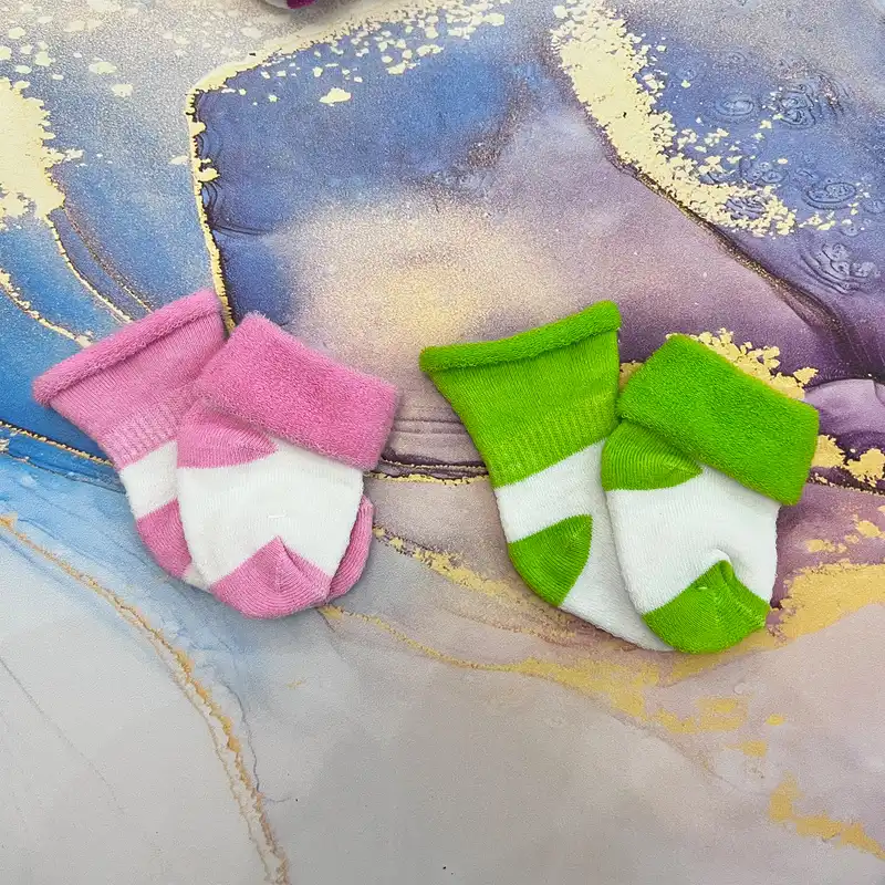 جوراب نوزادی تن پوش هنگامه مدل حوله ای لب برگرد مجموعه 2 عددی