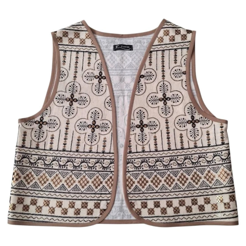 جلیقه رسمی زنانه مدل لینن سوزن دوزی نوار دوزی شده