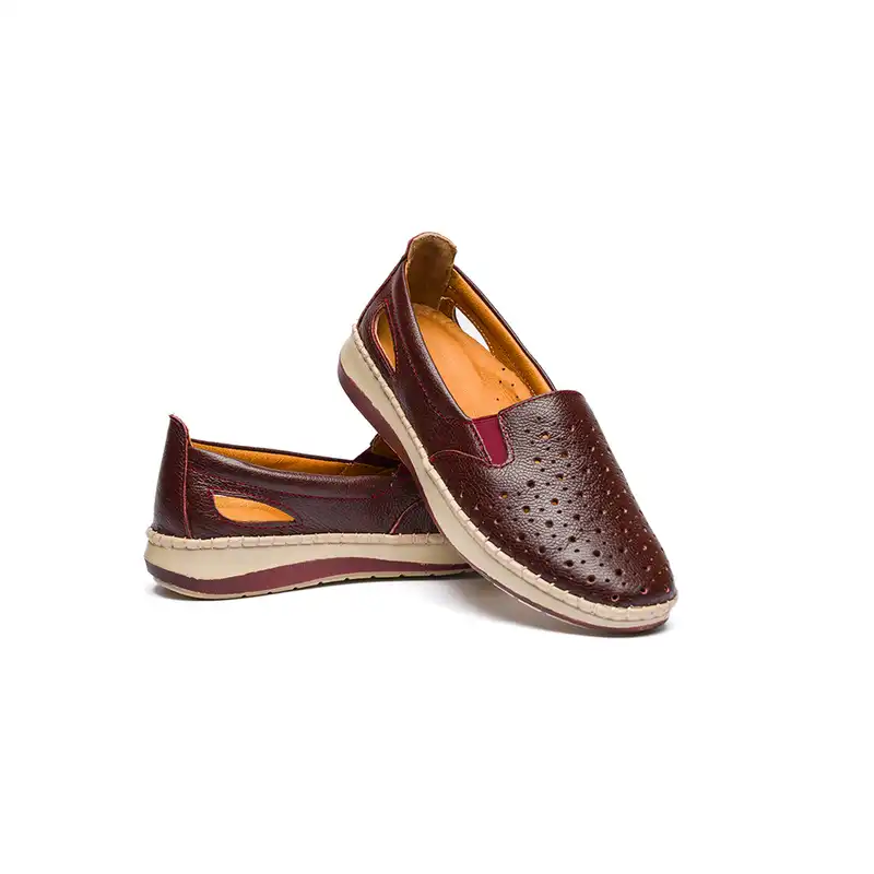 کفش روزمره زنانه مدل آنیس تابستانی تمام چرم رنگ زرشکی