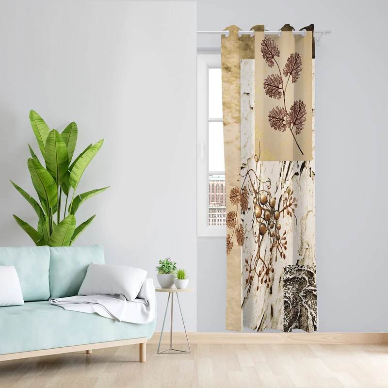 پرده طرح برگ مدل مخمل پانچی کد L 1022R Z سایز 140x200 سانتی متر