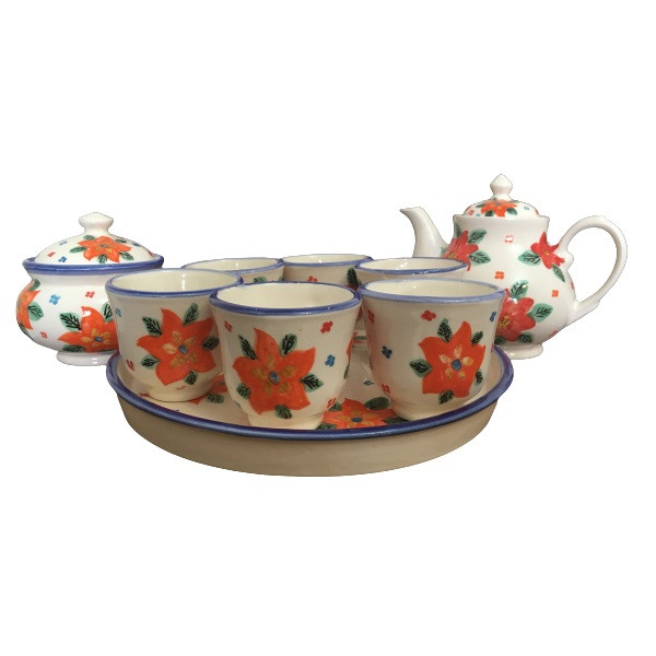 سرویس 9 پارچه چای خوری سفالی مدل لاله